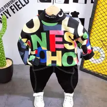 Одежда для детей 2-6 лет, бархатный свитер для мальчиков, новая детская утепленная рубашка+ джинсы, осенне-зимняя одежда из двух предметов