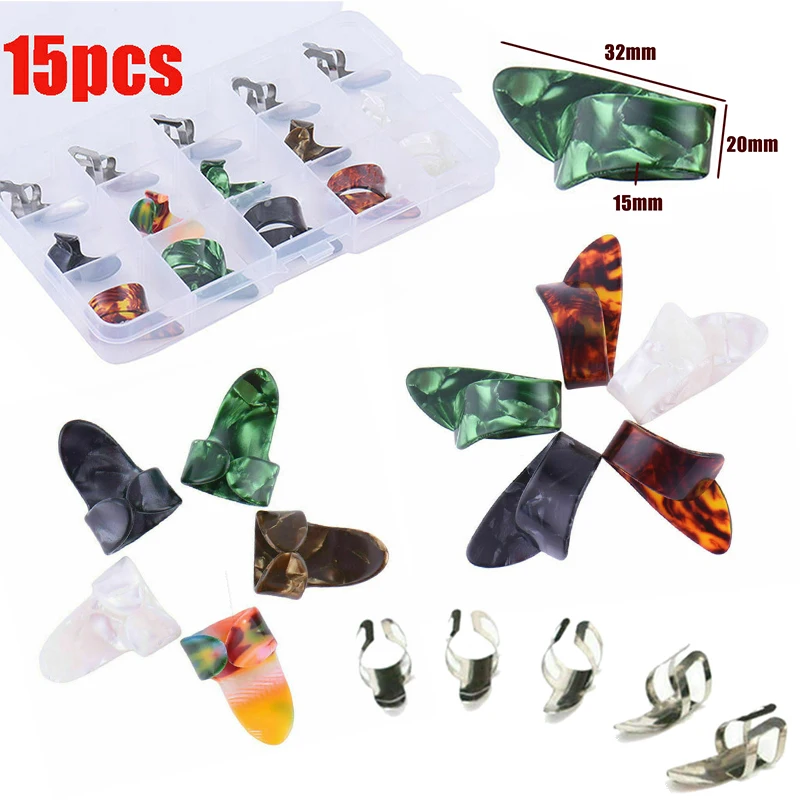 

New 5 Thumb +10 Finger Nail Guitar Guitar Picks Plectrum Colorful with 15 Grid Storage Box For Guitar Bass Banjo