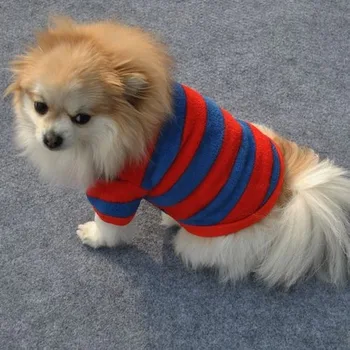 

Spring Autumn Leisure Style Pet Dog Clothing Warm and Comfortable Fashion Classic Red and Blue Striped Jumper Small Dog Clothing
