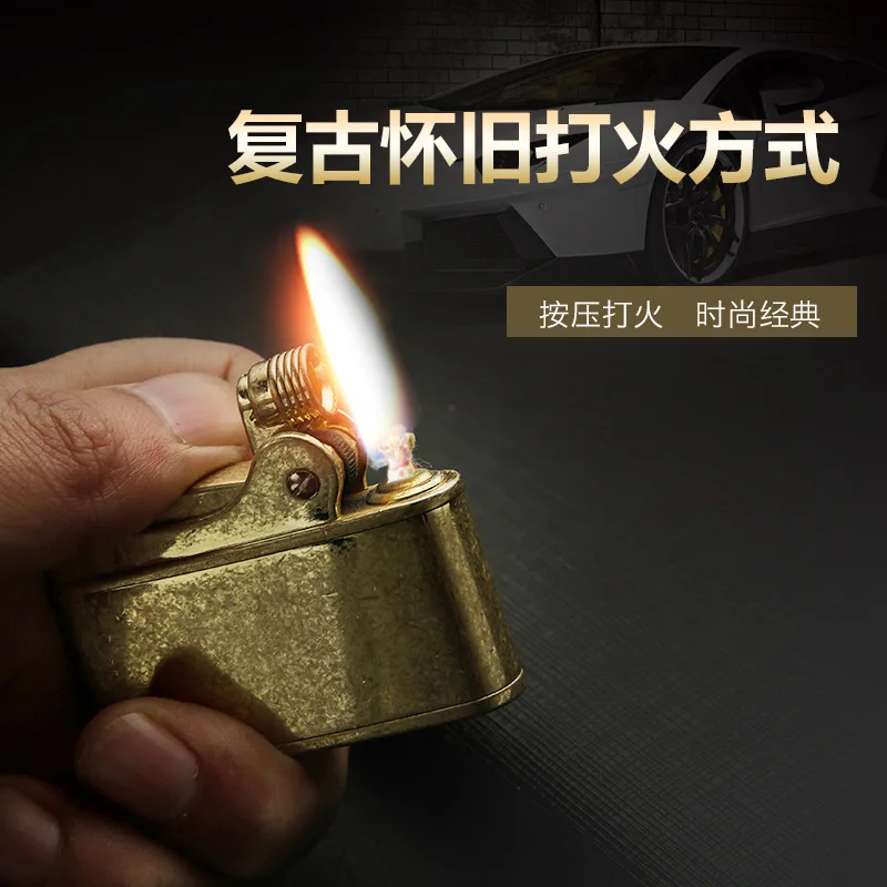 

Original cupric gasoline flint lighter retro personality grinding wheel cigarette lighter free inflatable man metal small tools