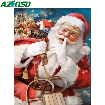 

AZQSD DIY Painting By Number Canvas Kits Santa Claus Home Decoration Unframe Coloring By Numbers Cartoon Christmas Gift