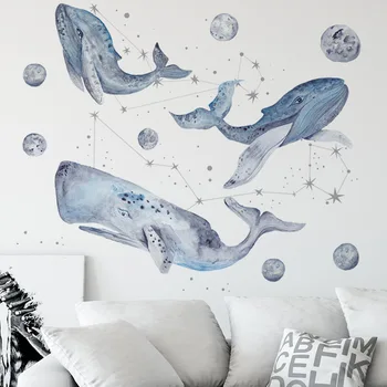 

Starry sky Whale Wall Stickers for Kids rooms Bedroom Cartoon Animals Vinyl Wall Decals for Living room Wall Decor Home Decor