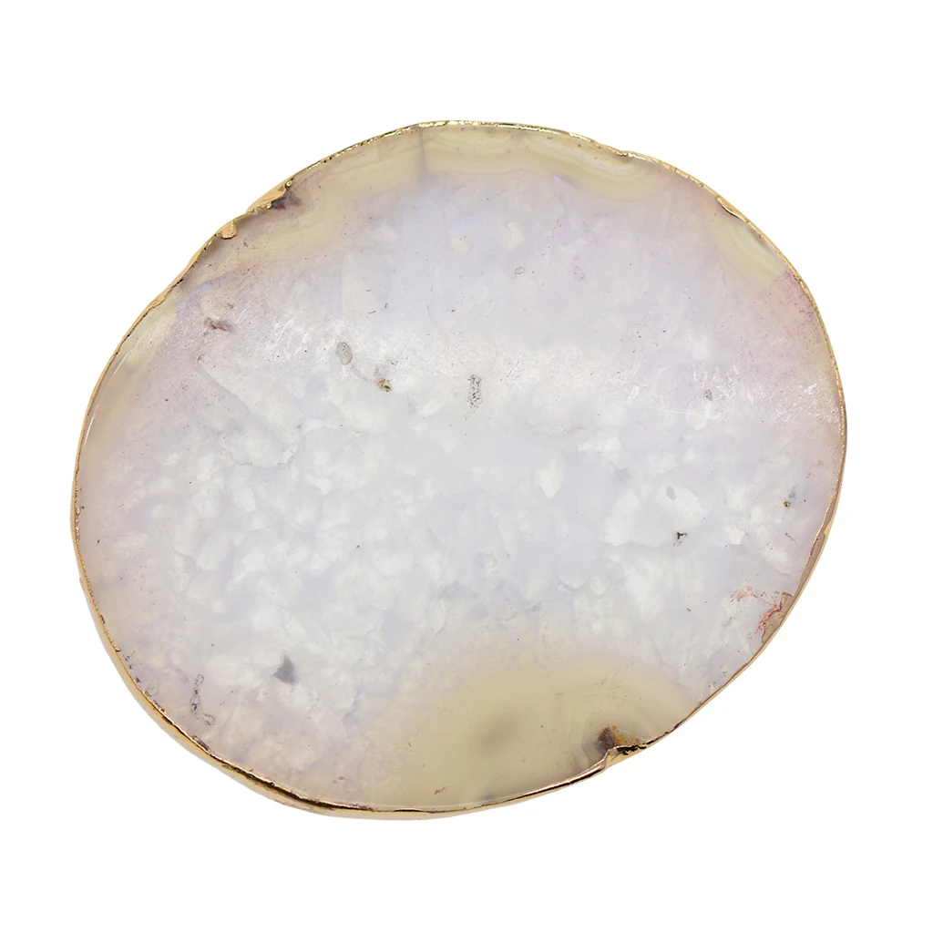 Gold Edge Agate Slice Crystal Coaster Cup Mat Coffee Tea Place Mat White