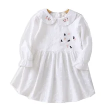 Весеннее платье для девочек, детское платье принцессы с длинными рукавами и вышитыми лисичками