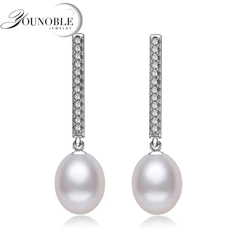 

Real 925 Silver Earrings For Women,wedding White Natural Freshwater Pearl Earrings Girl Gift Pendientes