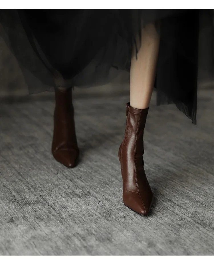 Botas de vestir de tacón alto para mujer, botines con punta puntiaguda, a  la moda, estilo Retro, color negro|Botas hasta el tobillo| - AliExpress