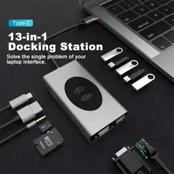 

Type-C to HDMI VGA PD 3.5mm Audio Jack RJ45 Hub Wireless Charging Dock Adapter