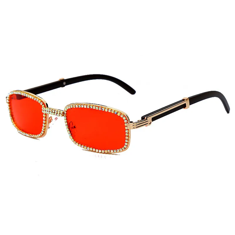 Высококачественные роскошные металлические солнцезащитные очки с бриллиантами, женские новые брендовые дизайнерские Квадратные Солнцезащитные очки для женщин и мужчин, прозрачные очки UV400 - Цвет линз: 5