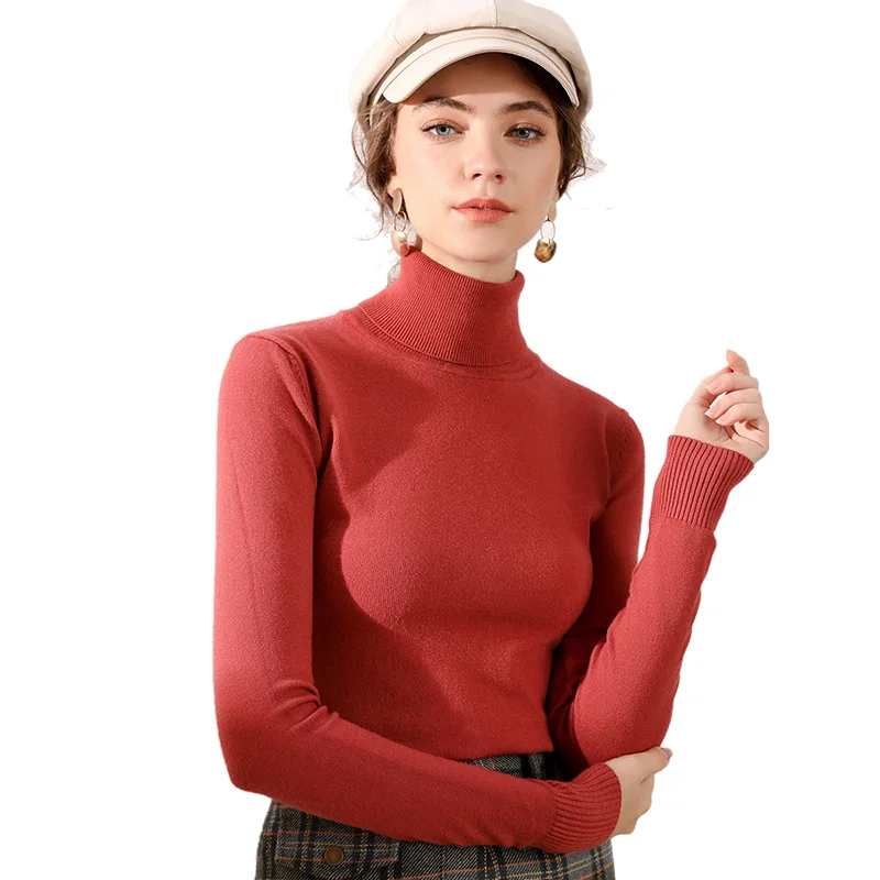 Black Elastic Sweaters Long-Sleeve Female Pullovers Turtleneck Winter Autumn Women's Clothes Jumper Streetwear Knitted Tops Red | Женская
