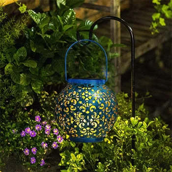 

Practical Solar LED Iron Art Lantern Light Durable Multi-functional Garden Yard Path Handheld Lighting Hanging Lamp