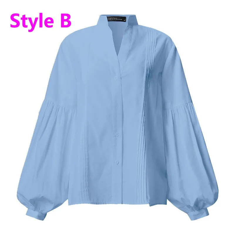 2020 ZANZEA Stylish Women's Puff Sleeve Blouse Summer Shirts Casual Button Work Blusas Female Solid Tops Oversized Tunic 3XL