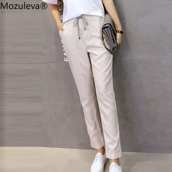 

2020 Spring Summer Women Harem Pants Elastic Waist Plaid Casual Loose Pants Fashion Ankle-length Straight Pants Vintage Trousers