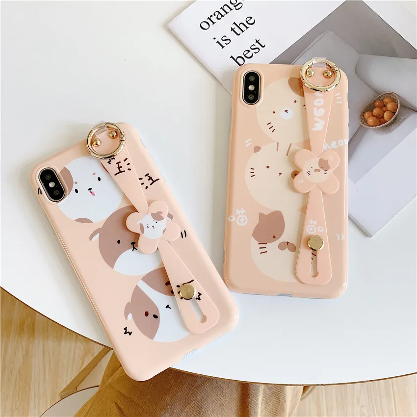 

For iphone 11 Pro Max cute cartoon Wristband Round cat dog Fashion soft cover for Apple Mobile phone case for iPhone 6 6s 7 7plus 8 8plus X XR XS MAX