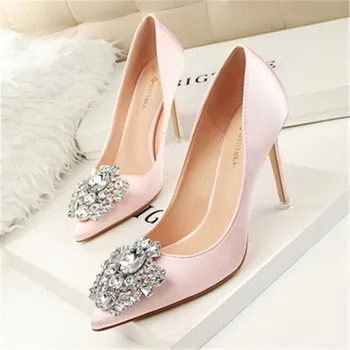 

34-43 Fashion Simple Crystal High Heels Women Wedding Pumps 2020 Spring Luxury Brand Shallow Pointed Toe Sexy Party Women Shoes