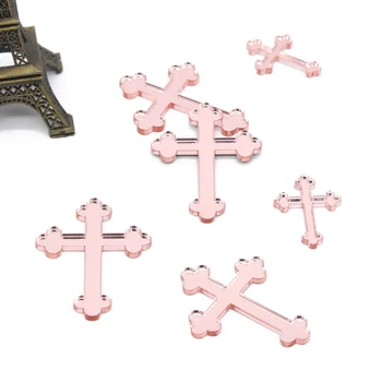

96 Pcs Laser Cut Rose gold Mirror Crosses Custom Party Cross Supplies Prayer Christening & Baptism Many Size Candle Decor Favors