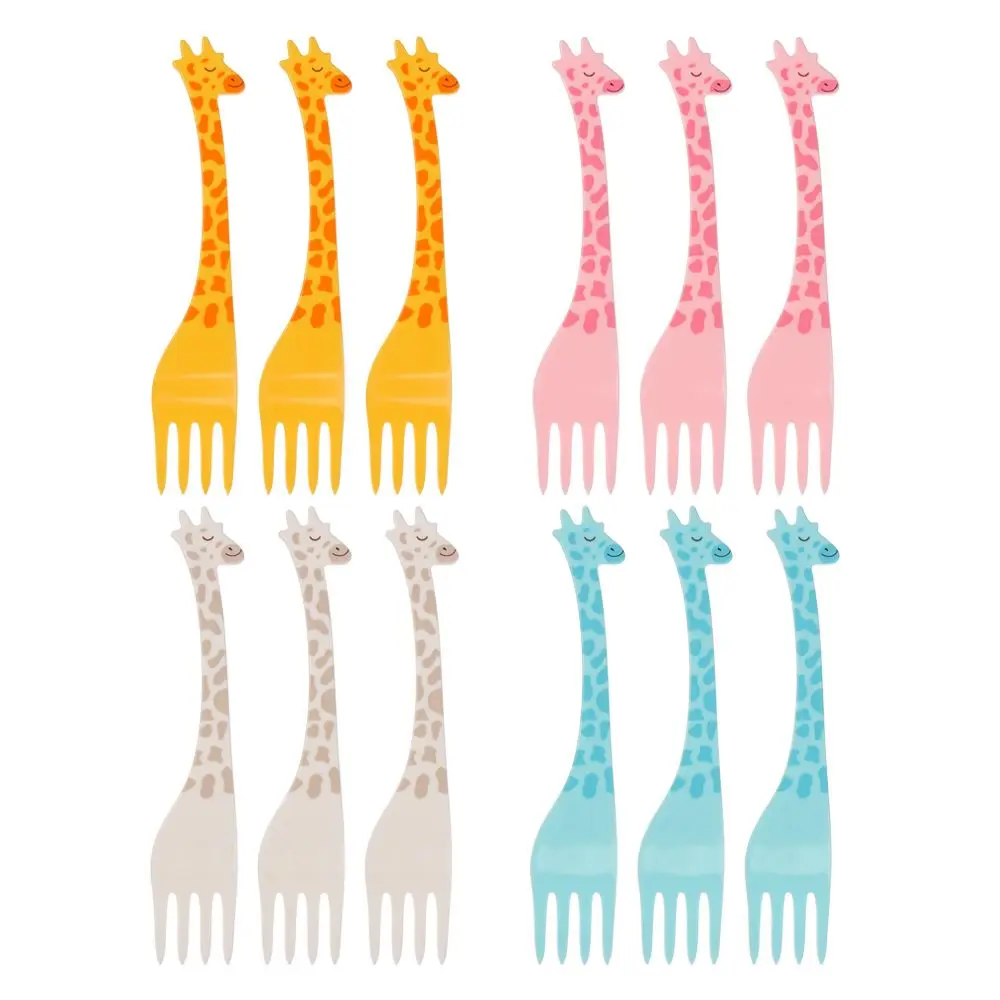 Giraffe Fruit Fork Mini Cartoon Children Snack Cake Dessert Fruit Pick Toothpick Salad Kids Tableware 12 Pcs/Set