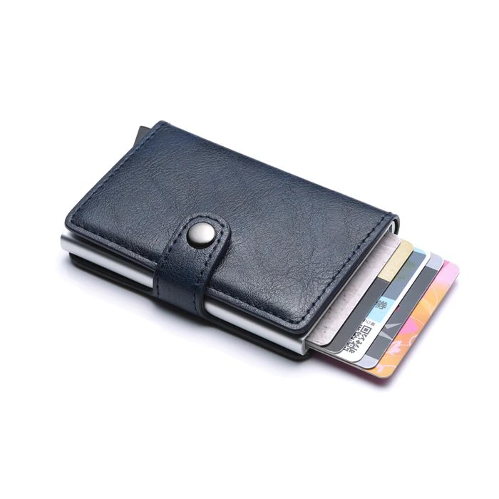 RFID визитница мужские кошельки сумка для денег Мужской винтажный черный короткий кошелек маленький кожаный бумажник мини кошельки тонкий - Цвет: Blue