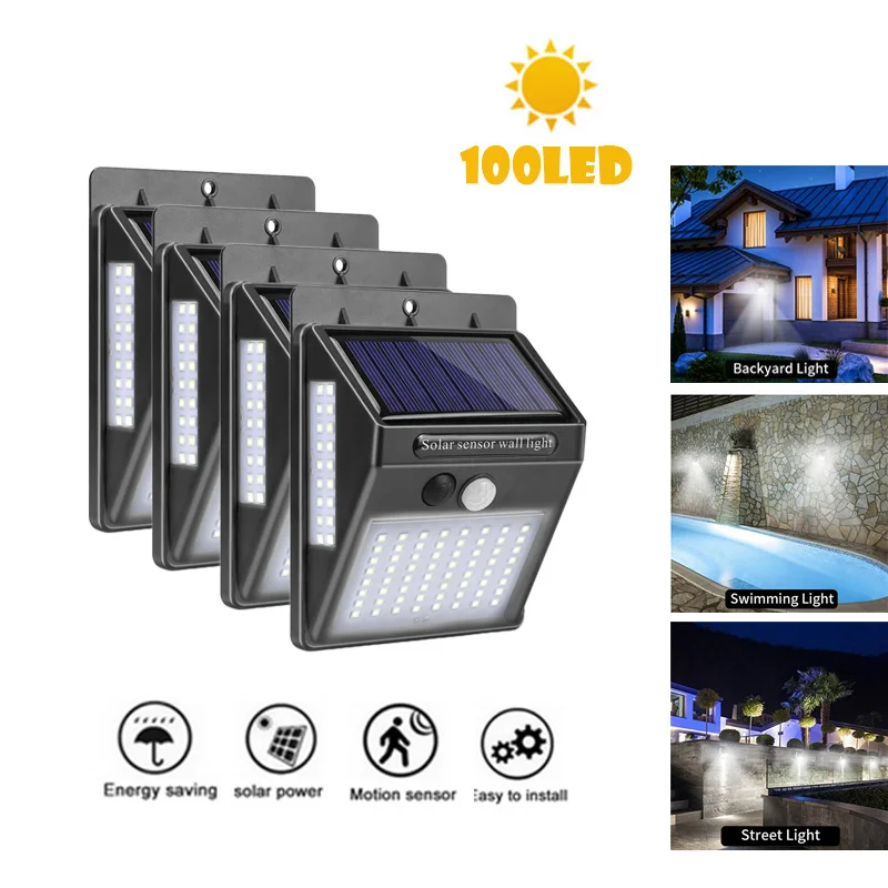 

100 LED Solar Light Garden Solar Lamp PIR Motion Sensor Solar Powered Motion Waterproof for Outdoor Wall Street Decoration
