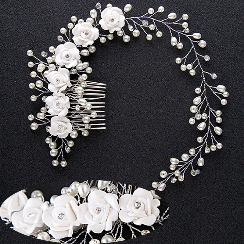 Hair Accessory Jewelry Accessories Hair Comb White Flower Pearls Hair Combs Handmade Austrian Crystal Wedding Hair Jewelry Accessories Bride Hairpieces