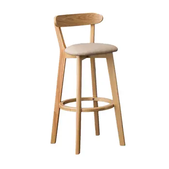 

Solid Wood Bar Chair Back Simple North European Home Milk Tea Shop Coffee Shop Retro Bar Chair Front Desk Stool