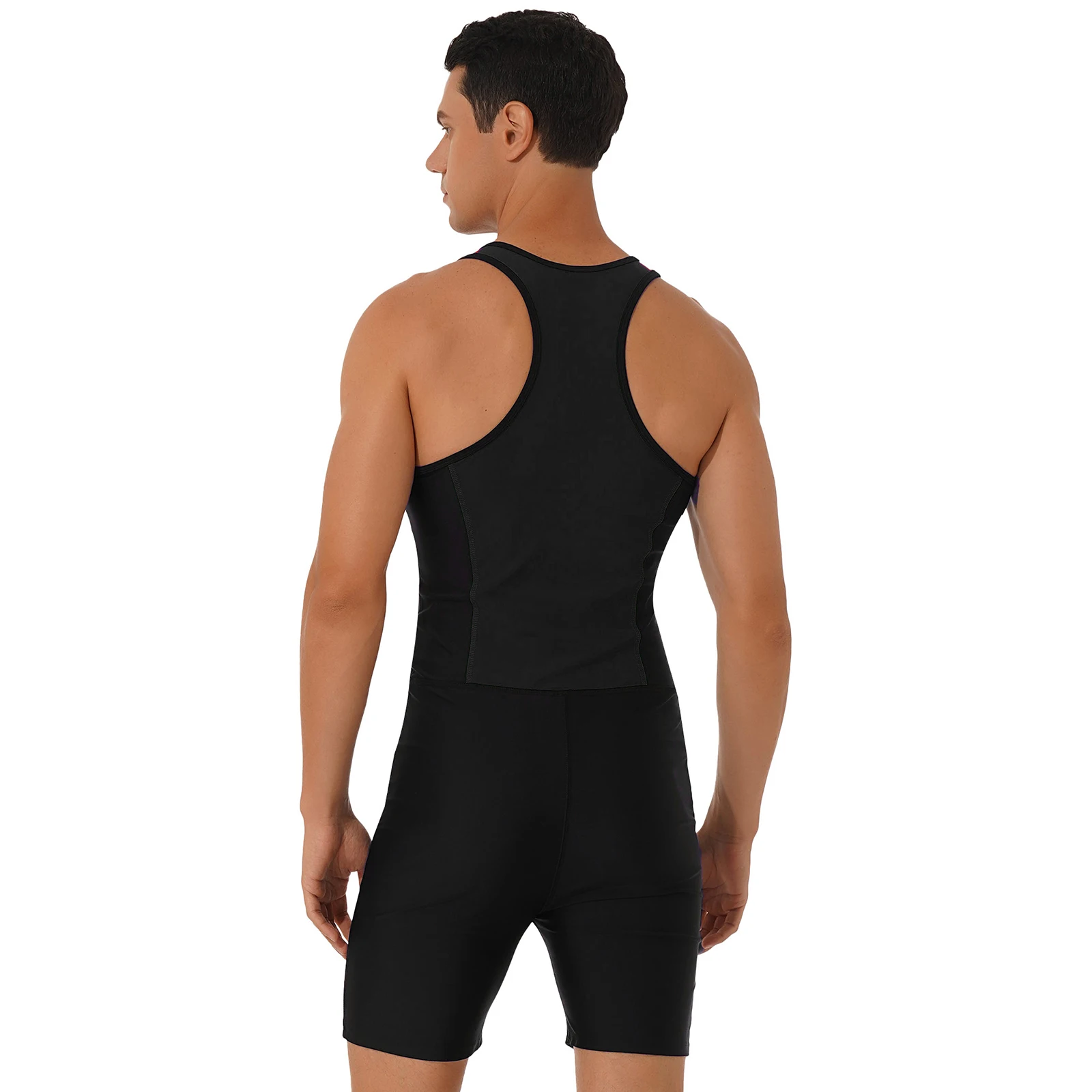 Mens One-piece Suits Rash Guard Swimsuit Sun Protection Swimming Outfit Sleeveless Zippered Vest Surfing Shorty Bodysuit Wetsuit
