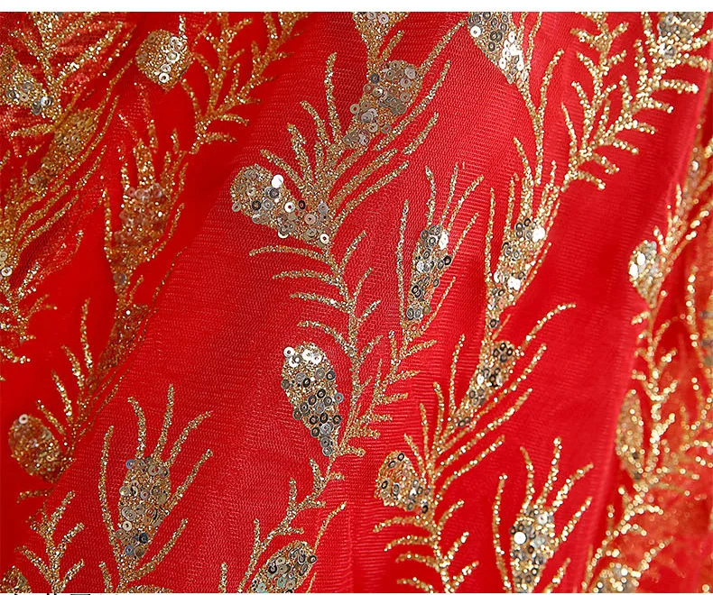 Это YiiYa свадебное платье с открытыми плечами блестящее Золотое свадебное платье es красное OY030 элегантное милое длинное размера плюс Vestido De Novia