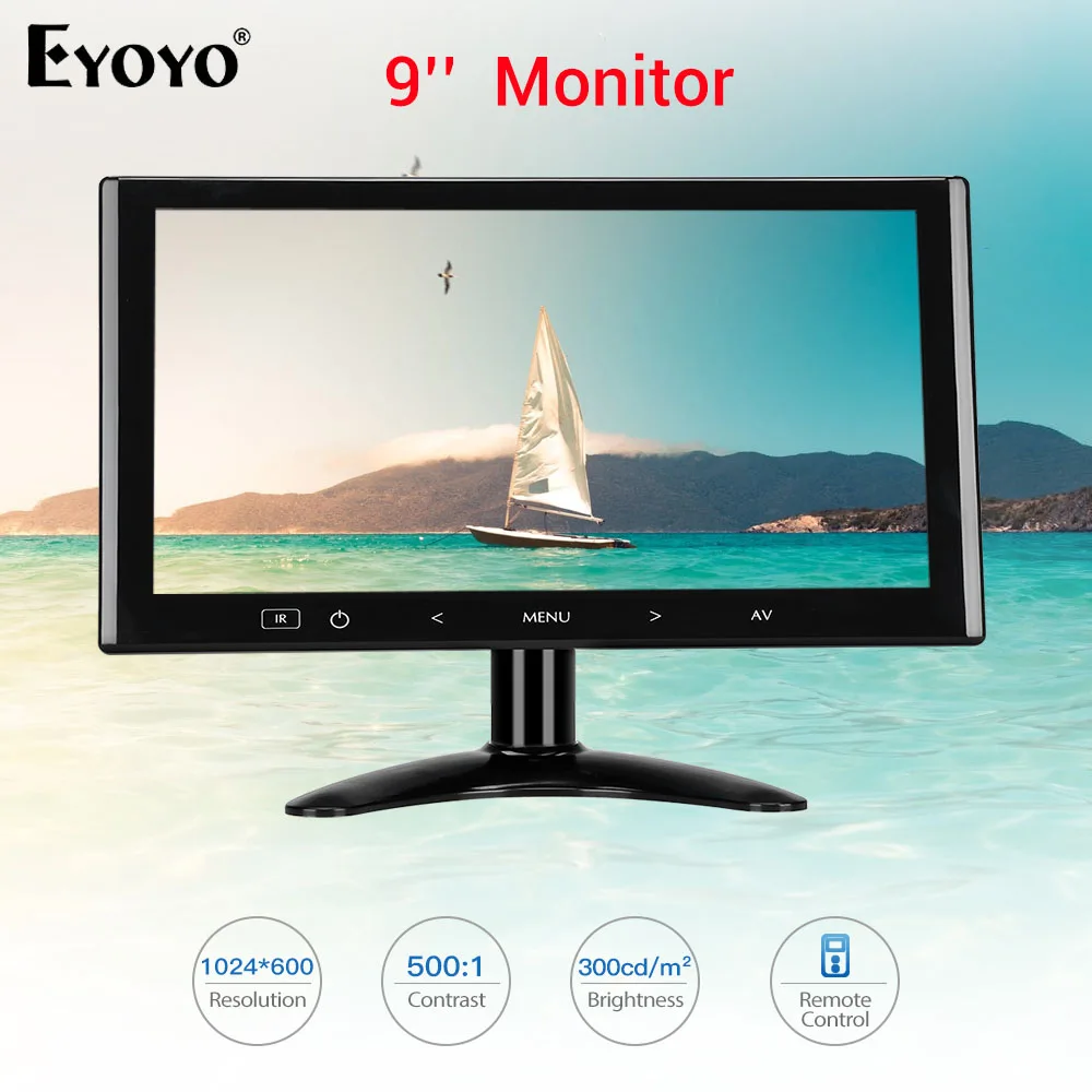 

Eyoyo EM09K 9" LCD Mini Computer TV Display 1024X600 CCTV Security Surveillance Screen HDMI monitors with AV VGA Video Audio