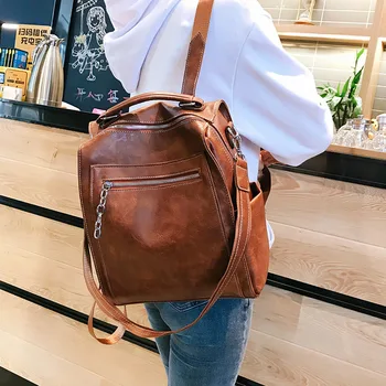 

Korean Version of the College Style Backpack Women's New Wild Fashion PU Leather Middle School Student Schoolbag Trend Backpacks