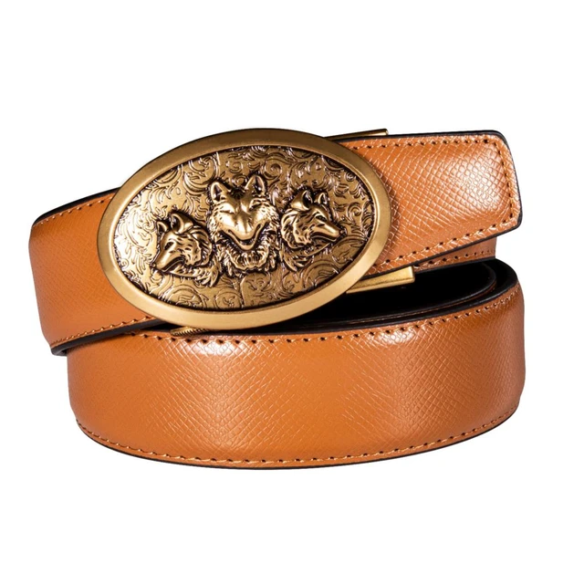 High Quality Orange Genuine Leather Mens Belts Automatic Buckles