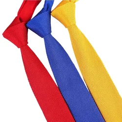 5.5cm Solid Color Polyester Knitted Necktie Fashion Men Flat Head Tie Japanese-Style Wedding Banquet Casual Narrow Tie