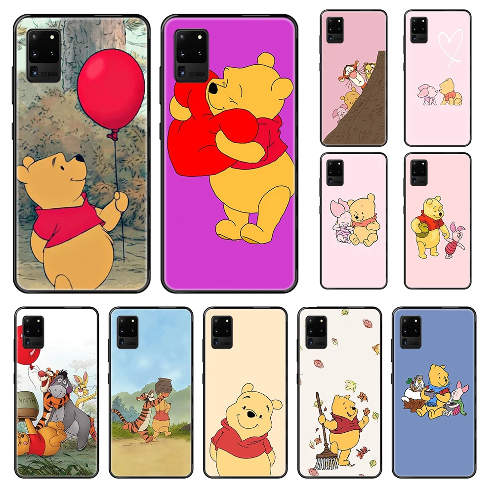 

lovely cartoon Pooh Winnie painting 3D shell Etui black Phone case For Samsung Galaxy S 3 4 5 6 7 8 9 10 Plus Lite Edge