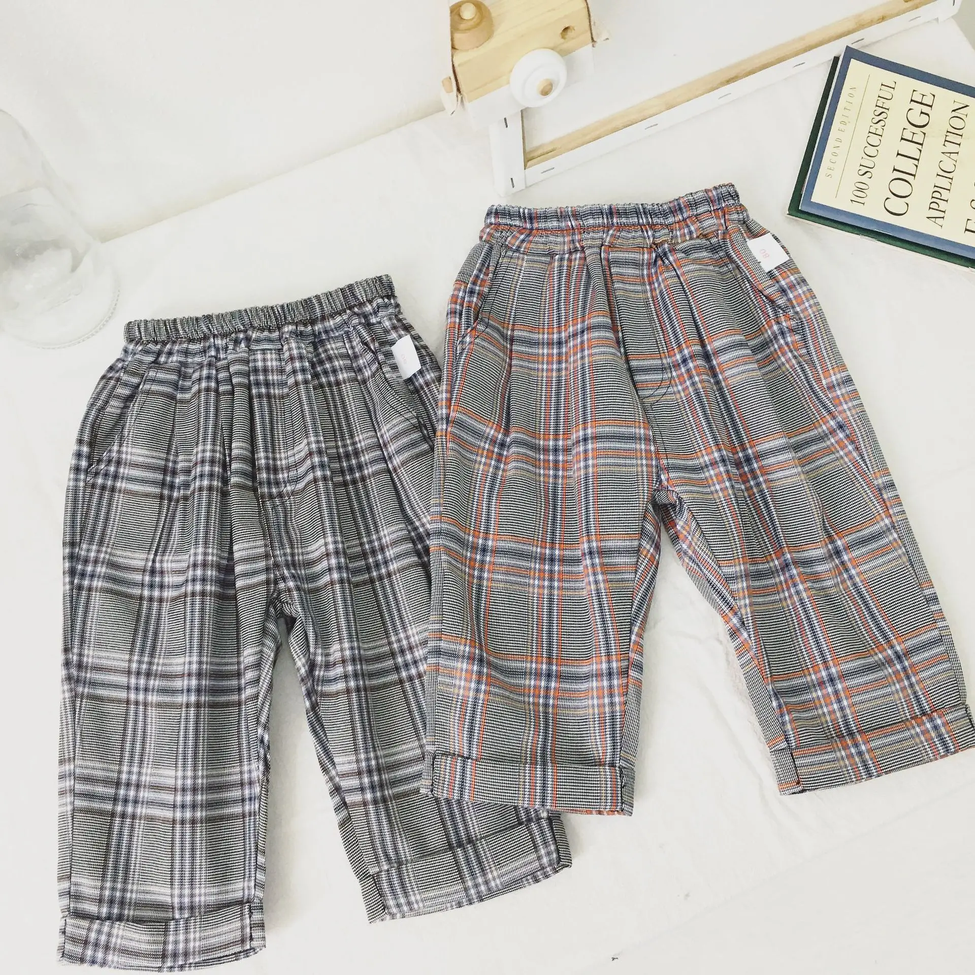 Autumn Clothing New Style Children Korean-style Plaid Retro Suit Pants Men And Women Baby Casual Pattern Pants Trousers