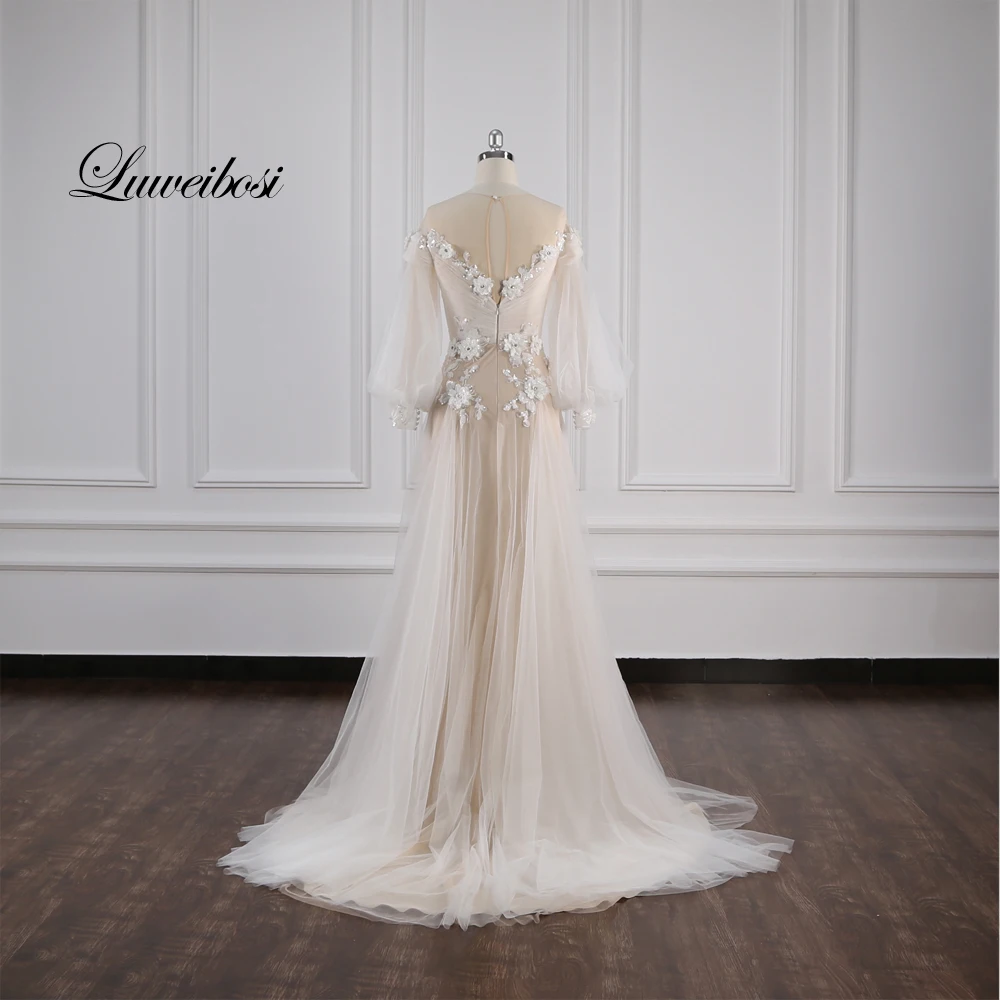Реальное изображение Wellbirth Vestido de novia Плиссированное кружевное платье-футляр с аппликацией свадебное платье с длинным рукавом TT017