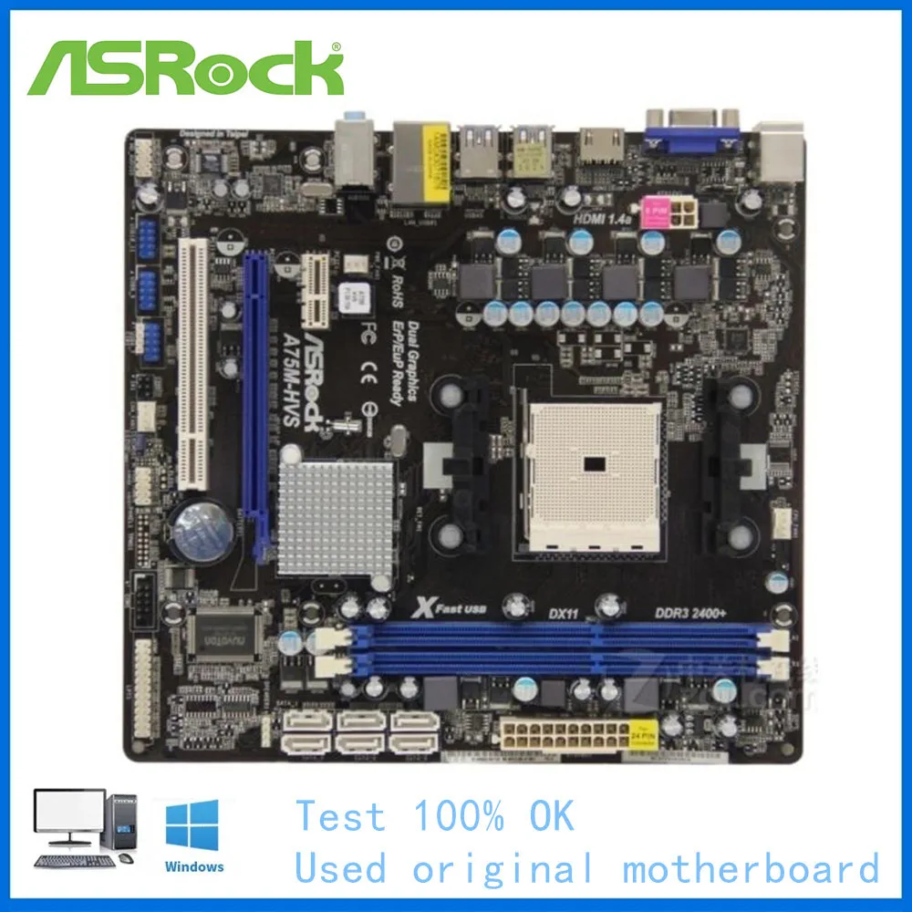 

For ASRock A75M-HVS Computer USB3.0 SATA III Motherboard FM1 APU CPU DDR3 For AMD A75M A75 Desktop Mainboard Used