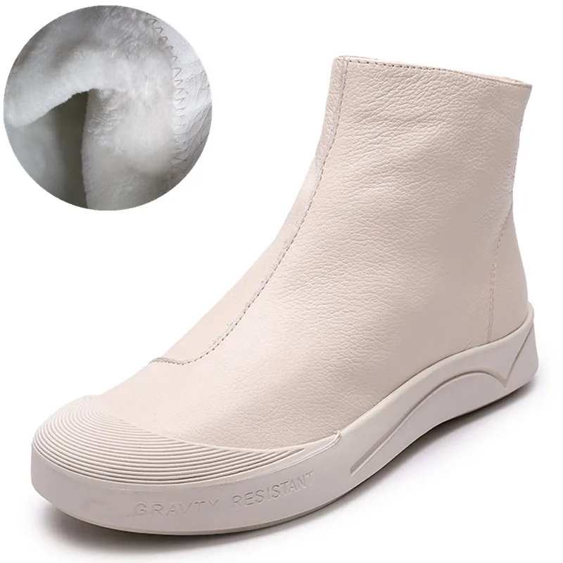 short plush beige DRKANOL/женские ботильоны из натуральной кожи на плоской подошве; сезон осень-зима; теплые ботинки с боковой молнией; мягкая удобная обувь из коровьей кожи; Botas; H8066 - Цвет: short plush beige