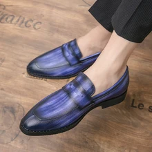 

Italian Style Men's Dress Shoes Big Size Leather Purple Luxury Oxfords Men Wedding Shoes Party Slip on Formal Shoes Men Loafers