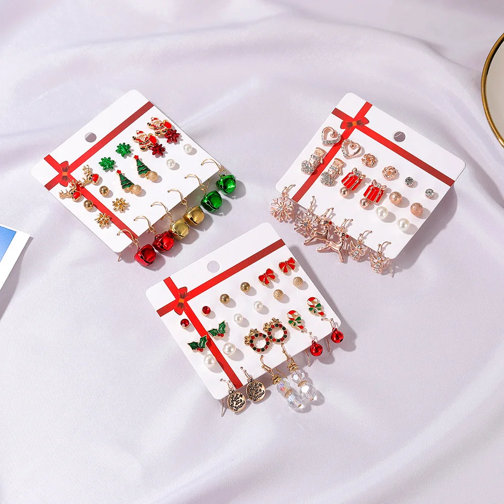 

9 Pairs Christmas Earring Set For Women Snowman Snowflake Elk Stud Earrings Merry Xmas New Year Gifts Earrings Jewelry Brincos