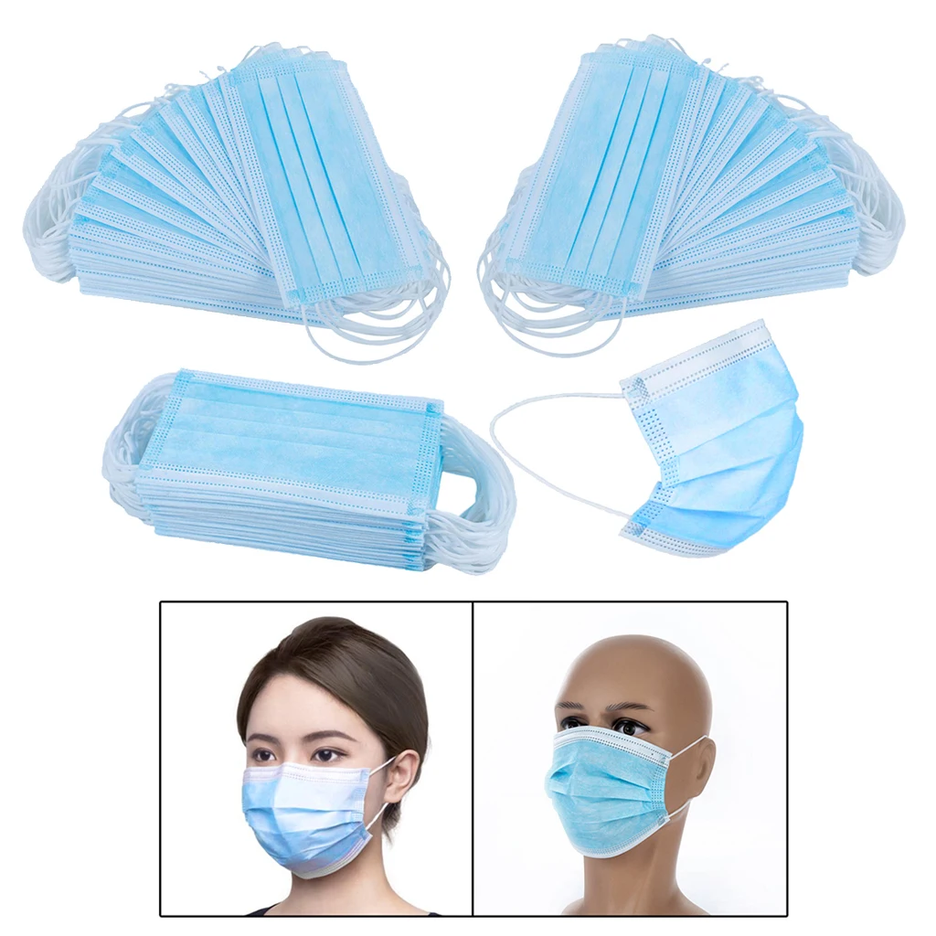 

150x Unisex Disposable Non-woven Cloth Face Mask Breathable Mouth Mask Ear Loop