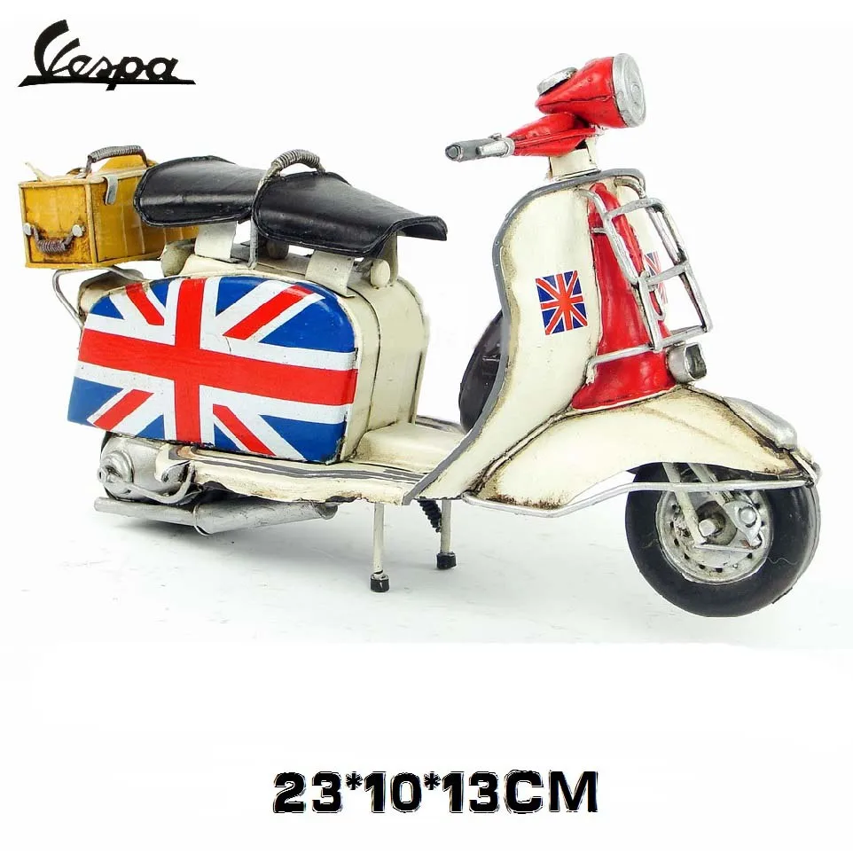 Vespa мини металлический мотоцикл модель ручной работы Красная клетка винтажная
