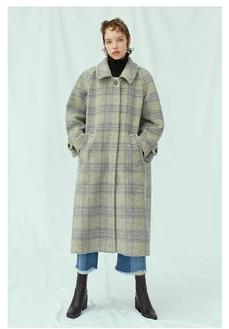 abrigos mujer invierno Women Lazy Style Casual Oversize Loose Plaid Winter Long Woolen Jacket wool Coat Thicken Warm casaco