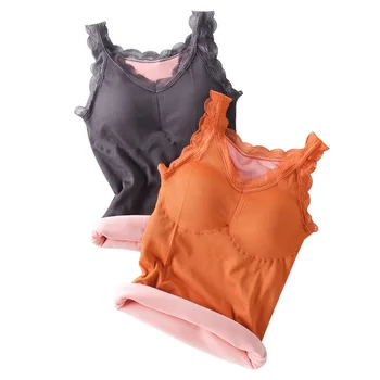 

Women Thermal Top Warm Vest Thread Cotton New Women Tanks Warm Thick Velvet V-neck Sling Chest Pad Winter Underwear Sleevless