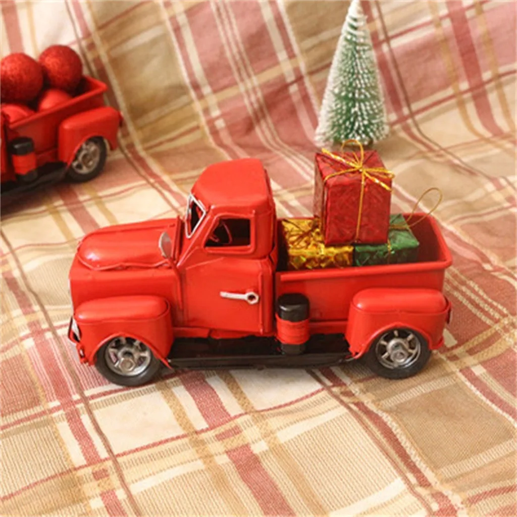 Рождественский орнамент винтажный Красный металлический грузовик с колесами Рождественский настольный декор для детей подарочная игрушка Детские игрушки домашний декор