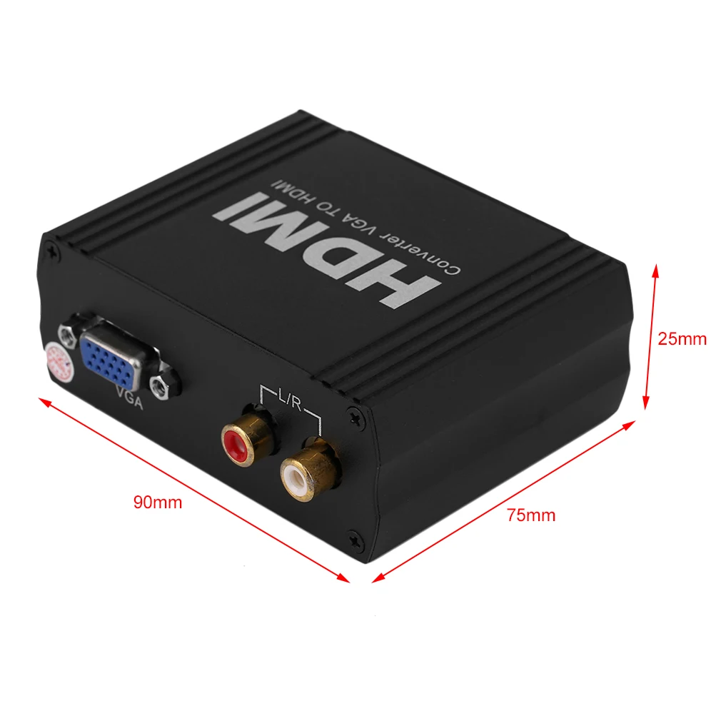 Профессиональный 1080P VGA в HDMI преобразователь аудиовизуальных систем+ R/L аудио в HDMI VGA в HDMI преобразователь с адаптером питания
