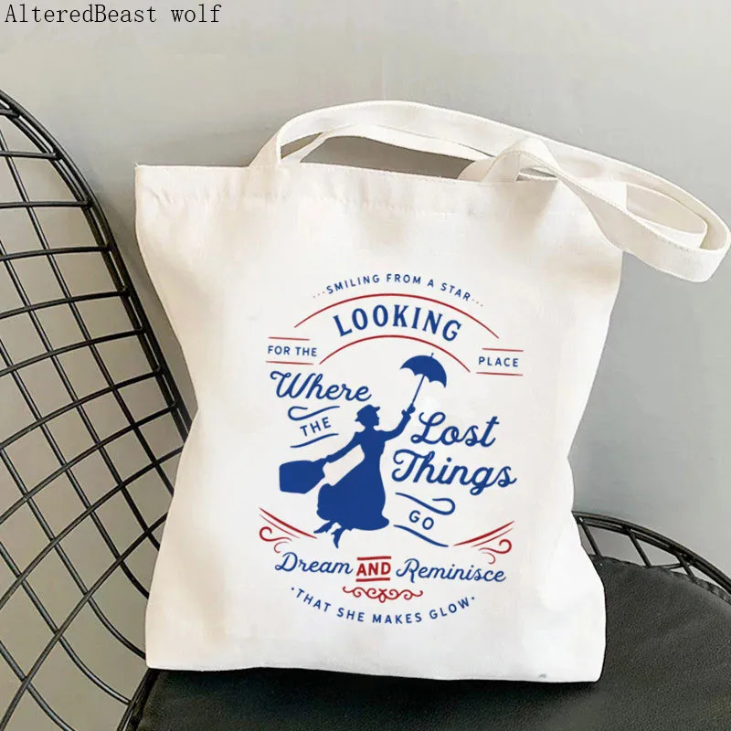 Women Shopper MARY POPPINS PRACTICALLY Kawaii Bag Harajuku Shopping Canvas Shopper Bag girl handbag Tote Shoulder Lady Bag