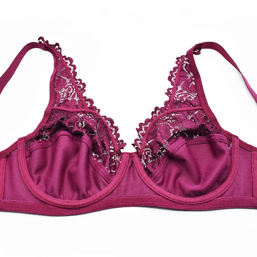 Womens Lingerie Lace Bralette Bras For Women See Through Sexy Bra Unlined Underwired Ladies Underwear Brassiere B C D DD E F Cup
