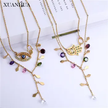

XUANHUA Eye Necklace Earrings Set Multi Layer Necklace Stainless Steel Jewelry Woman Accessories Fashion Jewelry Sets