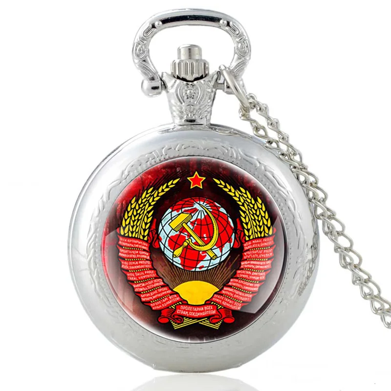 Антикварные советские герои Сталин кварцевые карманные часы винтажные для мужчин и женщин бронзовая подвеска ожерелье Подарки - Цвет: P506-Silver