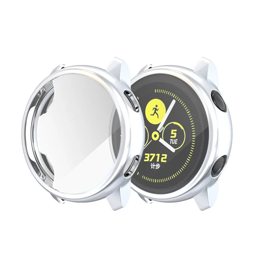 Экран протектор чехол для samsung galaxy watch active 2 ультра-тонкий мягкий силиконовый чехол для полной защиты чехол для galaxy Активный 40/44 мм - Цвет: silver
