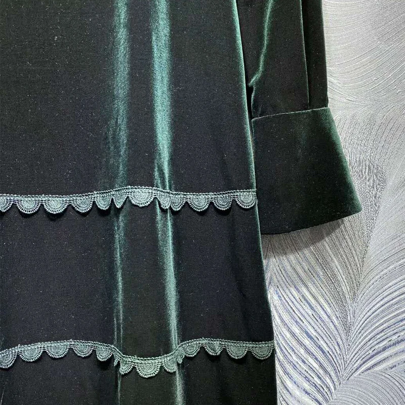 SEQINYY Loose Velvet Dress 2020 Autumn Winter New Fashion Design Women Lace Embroidery Flowers High Quality Mini Runway