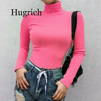 

2020 Autumn Pullover Women Christmas Sweater Turtleneck Knitted Sweater Fluorescein Color Long Sleeve Top Femme